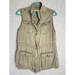 Max Jeans Green Sleeveless Tencel Cargo Pockets Military Utility Jacket‎ SMALL